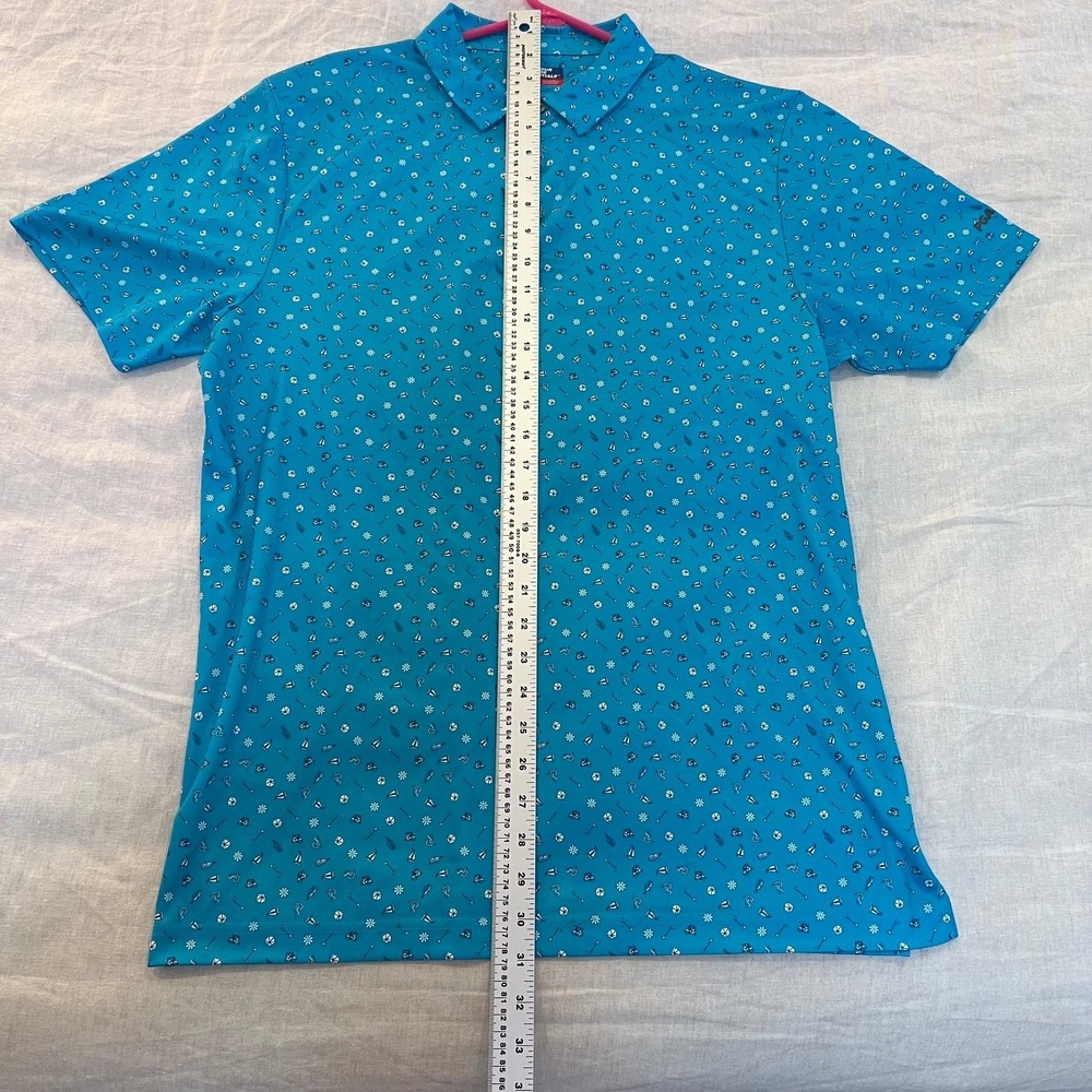 PGA TOUR COURSE ESSENTIALS Men's Golf Polo Shirt Size Large Teal Blue Patterned - Picture 7 of 15